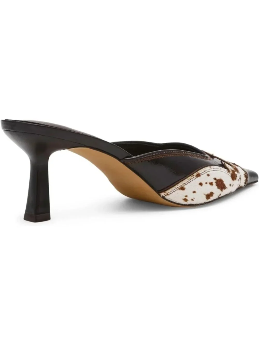 Women's Cow Kitten Heel Mules Pointed Toe Pumps Close Toe Western Heels Pull-On